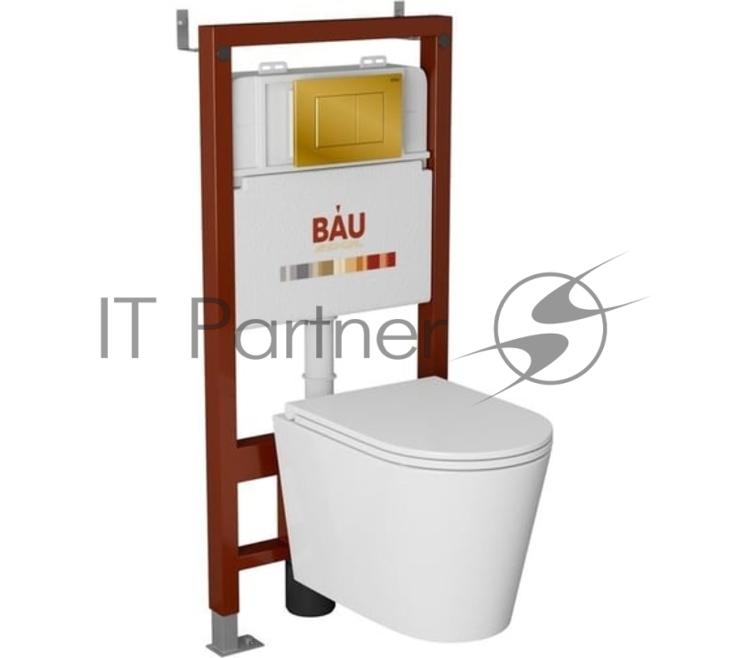 Комплект BAU 6 в 1: инсталляция BAU PRO, унитаз подвесной торнадо Bau Nimb Hurricane-3, сиденье дюропласт микролифт, клавиша BAU Stil, золото