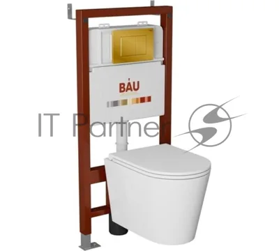 Комплект BAU 6 в 1: инсталляция BAU PRO, унитаз подвесной торнадо Bau Nimb Hurricane-3, сиденье дюропласт микролифт, клавиша BAU Stil, золото