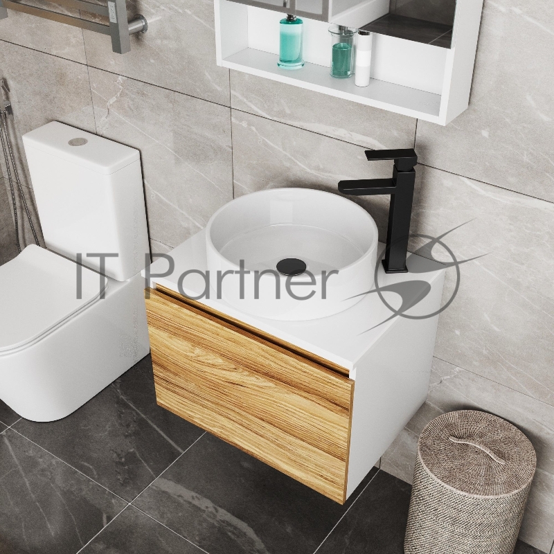 Комплект для ванной, 3 предмета (Тумба Bau Dream Blackwood 60, раковина BAU Dream круглая D41, смеситель для раковины высокий Hotel Black, черный)