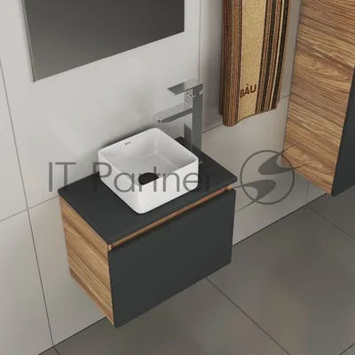 Комплект для ванной, 4 предмета (тумба Bau 50, графит + раковина BAU Hotel mini 24х24 + смеситель Hotel Still, выпуск клик-клак, черный)
