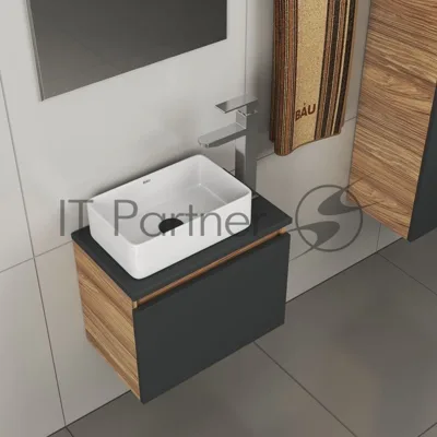 Комплект для ванной, 4 предмета (тумба Bau 50, графит + раковина BAU Hotel mini 37х23 + смеситель Hotel Still, выпуск клик-клак, черный)