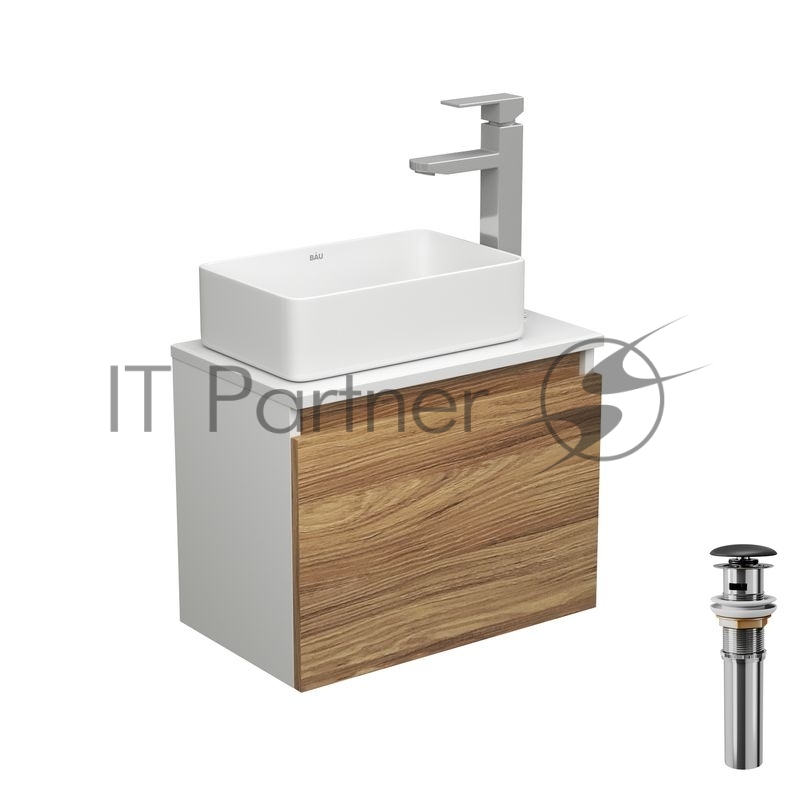 Комплект для ванной, 4 предмета (тумба Bau Dream 50 + раковина BAU 37х23, белая + смеситель Hotel Still, выпуск клик-клак, черный)