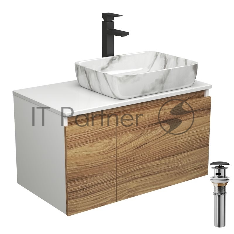 Комплект для ванной, 4 предмета (тумба Bau Dream 80 + раковина BAU 51х39, мрамор + смеситель Hotel Black, выпуск клик-клак, черный)