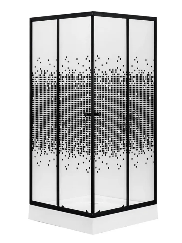 Душевой уголок BAU Stil квадратный с поддоном 100x100х195, прозрачное закаленное стекло с черным рис