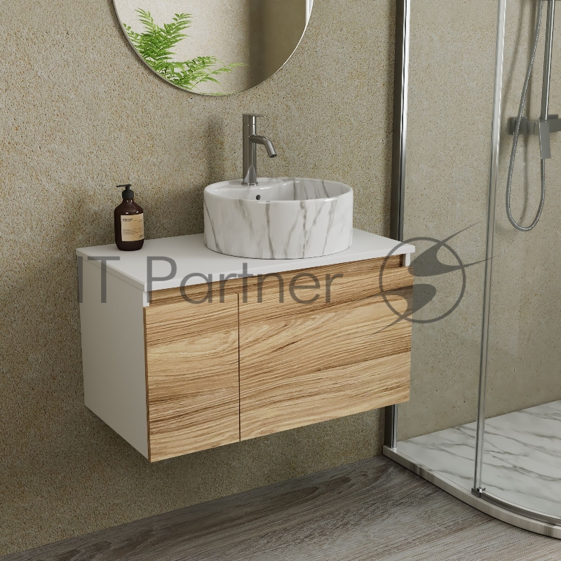 Комплект: тумба Bau Dream Blackwood 80, Раковина круглая накладная BAU Element D41, мрамор, смеситель Hotel Dream, нерж сталь