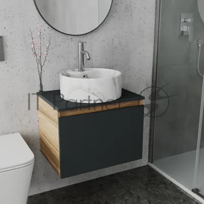 Комплект: тумба Bau Dream Blackwood графит 60, 1 ящик, раковина круглая накладная BAU Element D41, мрамор, смеситель Hotel Dream, нерж сталь