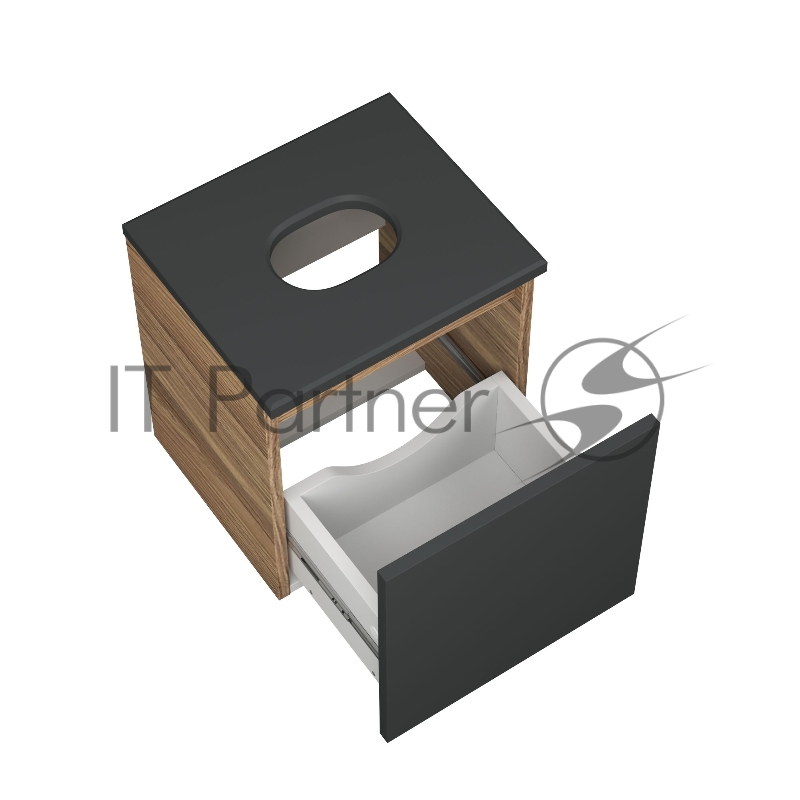 Тумба Bau Dream Blackwood 35 с ящиком, графит, раковина BAU Mini 24х24, смеситель для раковины высокий Hotel Still, нержавеющая сталь