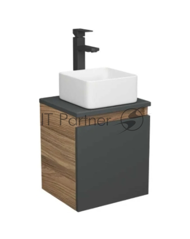 Тумба Bau Dream Blackwood 35 с ящиком, графит, раковина BAU Mini 37х23, выпуск клик клак, черный
