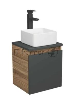 Тумба Bau Dream Blackwood 35 с ящиком, графит, раковина BAU Mini 37х23, смеситель для раковины высокий Hotel Black, черный, выпуск клик клак, черный