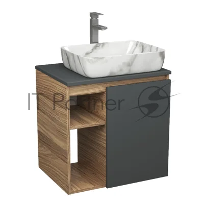 Тумба Bau Dream Blackwood 60 правая, графит, раковина BAU Hotel 51х39, мрамор, смеситель для раковины высокий Hotel Still, нержавеющая сталь