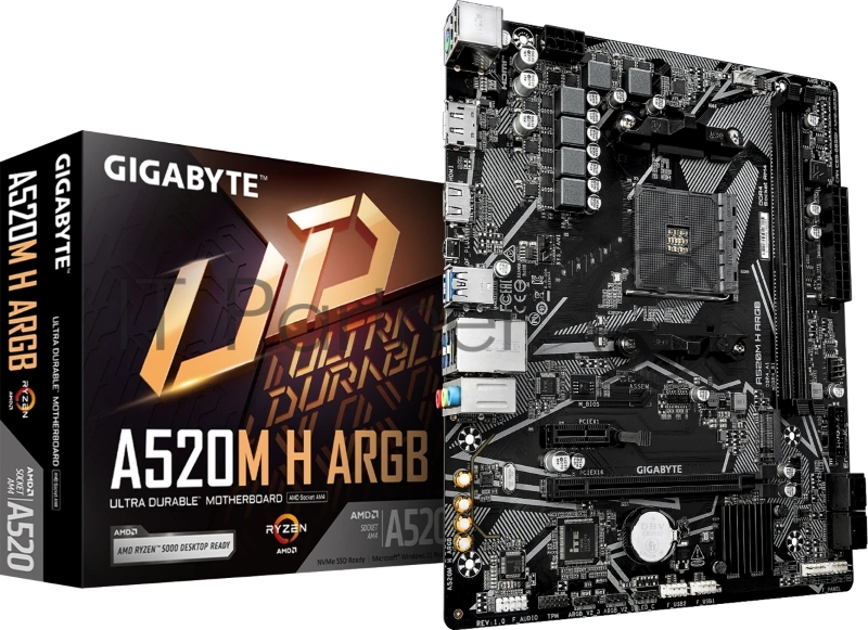 Материнская плата Gigabyte A520M H ARGB, AM4, AMD A520, 2xDDR4, 4xSATA, 1xM.2, 1xPCIe 3.0 x16, 1xPCIe x1, 1xHDMI, 1xDP, 1x1Gb LAN, 4xUSB-A 5Gbps, 2xUSB-A 2.0, 1xPS/2, 3x3.5 мм, 7.1, mATX