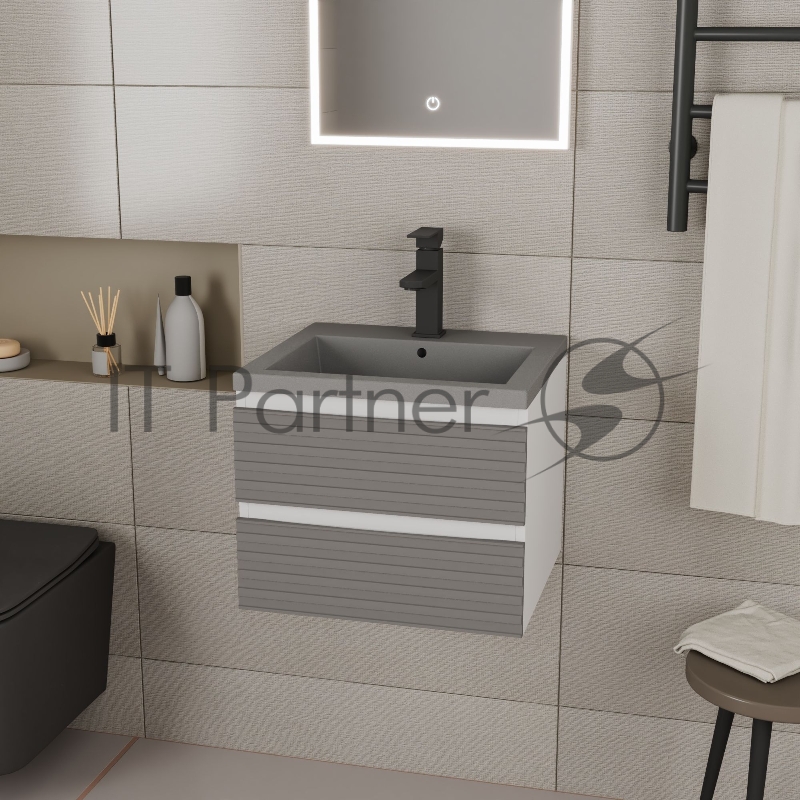 Тумба под раковину Bau Stil Loft grey brushed, раковина кварцевая BAU Stil 50, серый металлик