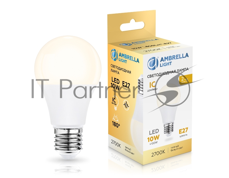 Лампа светодиодная 601003 LED A60 10W IC E27 2700K 175-265V