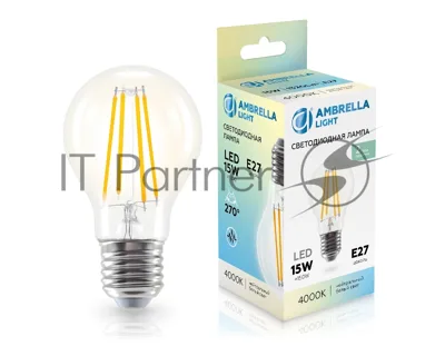 Лампа светодиодная 601514 Filament LED A60 15W E27 4000K 220-240V
