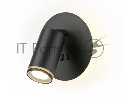 Настенный светильник с выключателем Ambrella light FW2463 BK черный GU10 max 12W+LED 4200K 7W D145*150