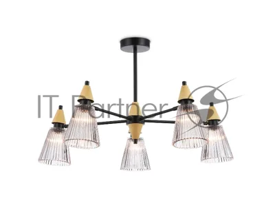 Люстра Ambrella light LH58114/5 BK/LW/SM черный/светлое дерево/дымчатый E14*5 max 40W D660*390