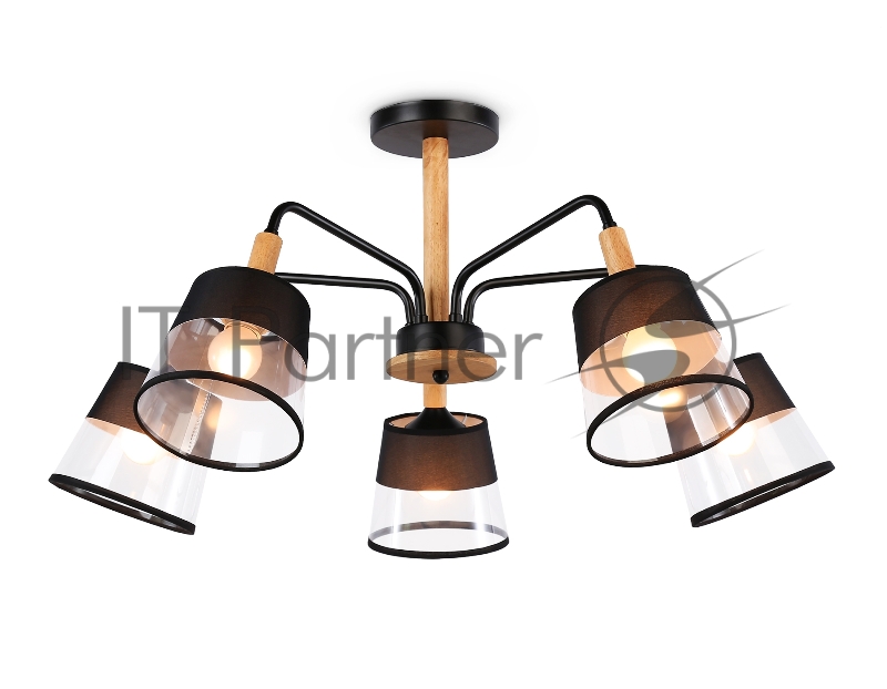 Светильник Ambrella light TR4741/5 BK/LW черный/светлое дерево E27/5 max 40W D760*350