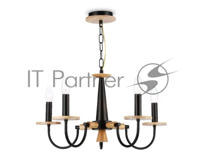 Светильник Ambrella light TR9593/5 BK/LW черный/светлое дерево E14/5 max 40W D555*660