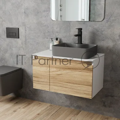 Комплект: тумба Bau Dream Blackwood 80, раковина BAU Cerama 48х37, темно-серая, смеситель Hotel Black, черный матовый