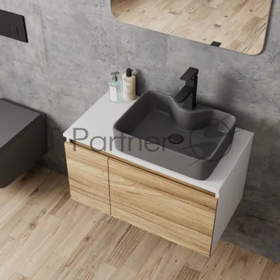 Комплект: тумба Bau Dream Blackwood 80, раковина BAU Cerama 48х37, темно-серая, смеситель Hotel Black, черный матовый, выпуск клик клак черный