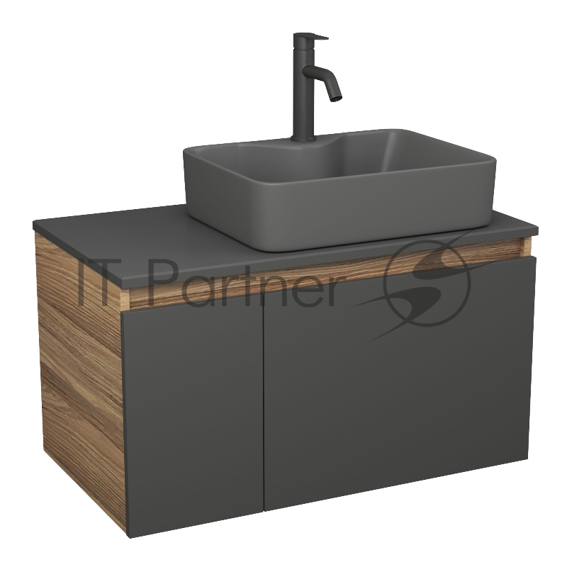 Комплект: тумба Bau Dream Blackwood графит 80, раковина BAU Cerama 48х37, темно-серая, смеситель Hotel Dream Black, черный матовый