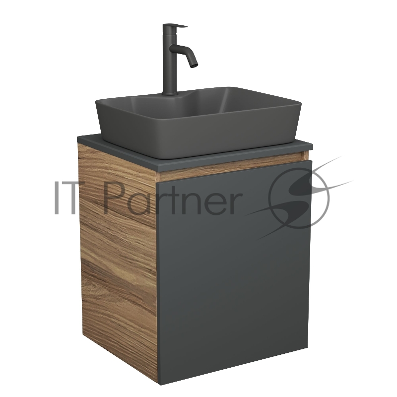 Тумба Bau Dream Blackwood 50 графит, раковина BAU Cerama 48х37 темно-серая матовая, смеситель Hotel Dream Black, нерж. сталь, черный