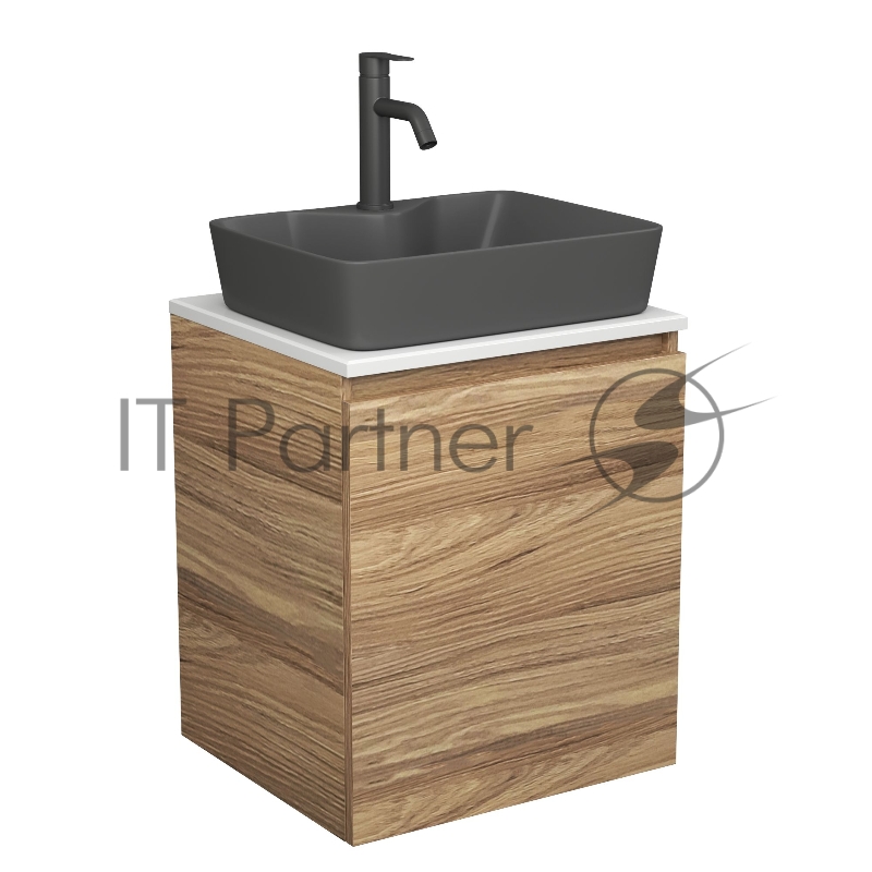 Тумба Bau Dream Blackwood 50 с дверцей, раковина BAU Cerama 48х37 темно-серая матовая, смеситель Hotel Dream Black, нерж. сталь, черный