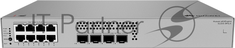 Коммутатор Huawei S220S-8P4JX, 8×1 Гбит/с PoE+ + 2×2.5 Гбит/с SFP + 2×10 Гбит/с SFP+, управляемый