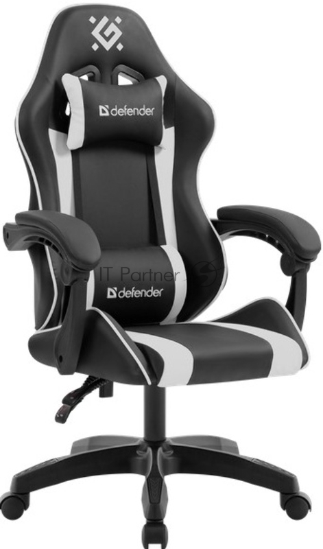 Кресло игровое DEFENDER Legas класс-2 до 110кг наклон спинки 135° экокожа черный/белый 64806