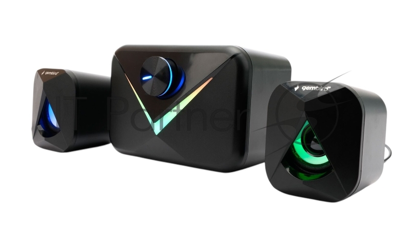 Акустическая система 2.1 Gembird, 11Вт, пластик, рег.громкости, RGB подсветка, черный