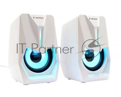 Акустическая система 2.0 Gembird SPK-303-W, 6Вт, пластик, рег.громкости, LED подсветка, белый