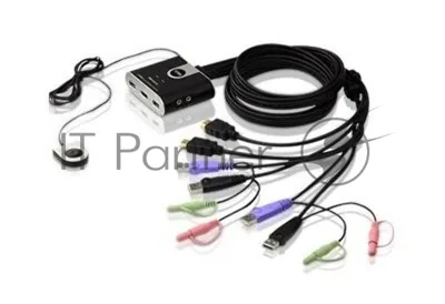 Переключатель KVM ATEN (CS692-AT) KVM+Audio, 1 user USB+HDMI => 2 cpu USB+HDMI, со встр.шнурами USB+Audio 2x1.2м., 1920x1200, настол., исп.стандарт.