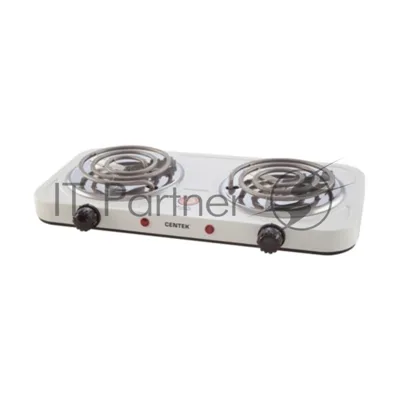 Плита настольная электрическая Centek CT-1509 белый, 2 кВт, ТЭН, конфорки - 2, эмаль, поворотные переключатели