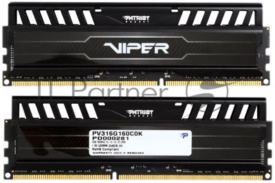 Оперативная память Patriot Viper 3, DDR3, 16GB (2x8 GB), 1600 MHz, CL10, DIMM, радиатор, черный