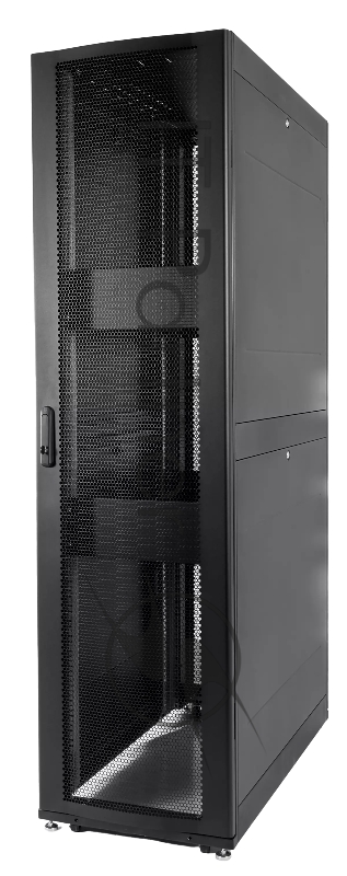 Шкаф серверный ПРОФ напольный 42U (600x1200) дверь перфорированная 2 шт., черный, в сборе, ШТК-СП-42.6.12-44АА-9005
