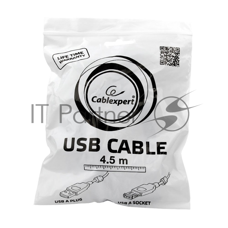 Кабель Gembird/Cablexpert USB 2.0, AM/AF, 4.5м, экран, 2феррит.кольца, черный, пакет