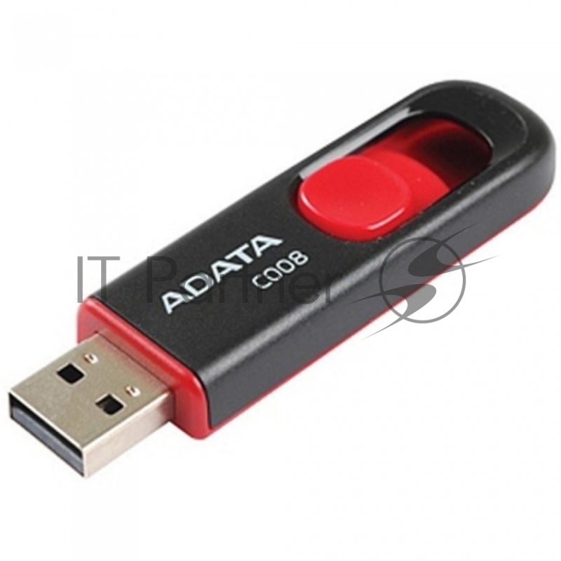 Флешка USB ADATA С008 (AC008-64G-RKD), 64Gb, USB 2.0, R/W 15/5, черный/красный