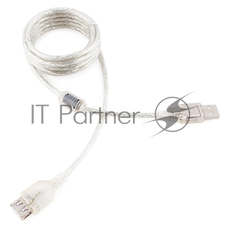 Кабель-удлинитель USB2.0 Pro Cablexpert CCF-USB2-AMAF-TR-2M, AM/AF, 2м, экран, 2феррит.кольца, прозрачный, пакет