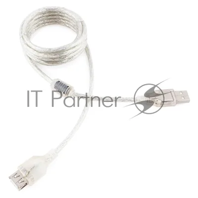 Кабель-удлинитель USB2.0 Pro Cablexpert CCF-USB2-AMAF-TR-2M, AM/AF, 2м, экран, 2феррит.кольца, прозрачный, пакет