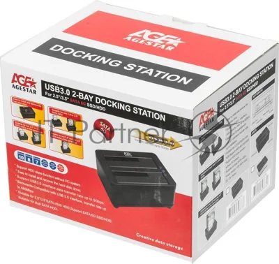 Докстанция 2x2,5"/3,5" SATAIII AgeStar 3UBT8 USB 3.0, пластик, черная