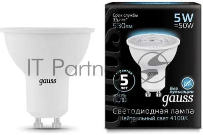 Лампа светодиодная Gauss 101506205LED MR16 GU10 5W 4100K