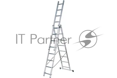 Лестница FIT 65434 трехсекционная алюминиевая 3х9 ступеней h=257/449/641 см вес 11.18кг
