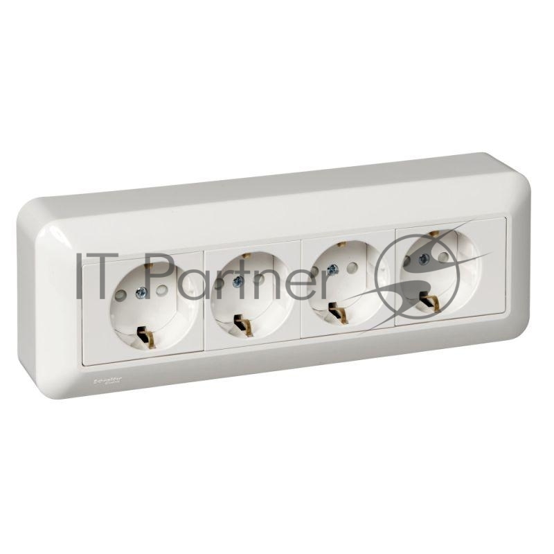Розетка WESSEN RA16-411M-BIПрима Бел 4-я с/з с з/ш 16А наружная в сборе с монт.пласт.