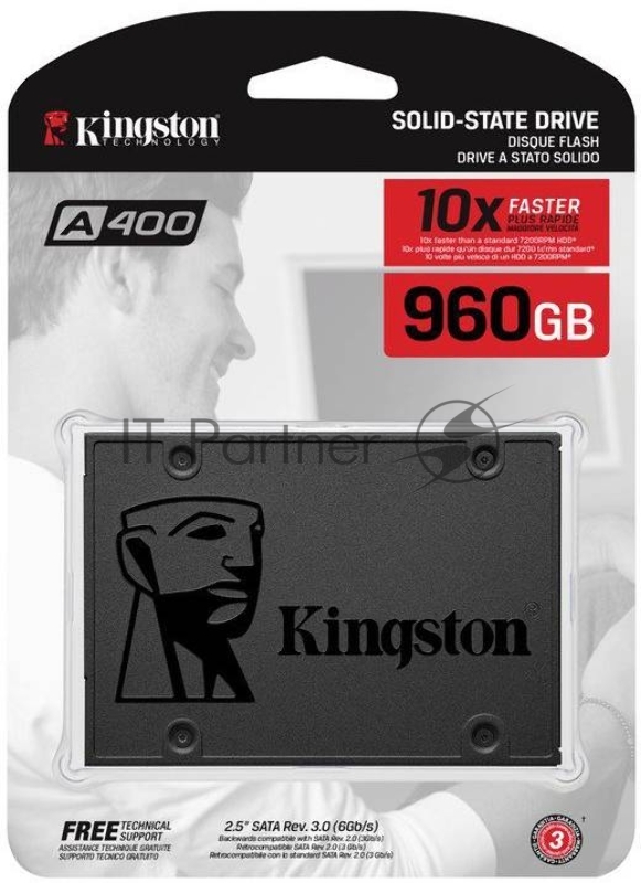 Накопитель SSD Kingston A400, 960Gb, SATA III, 2.5", R/W 500/450