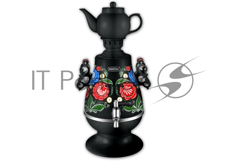Самовар Centek CT-0091 B (черн+рисунок), 4.0л, 2300 Вт, поддерж.t + LED индикатор, керам заварник