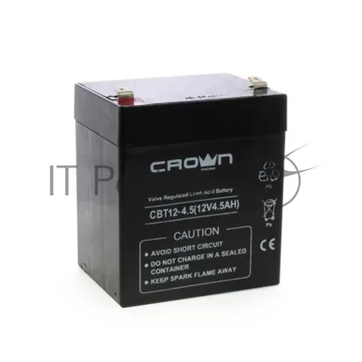 Батарея для ИБП CROWN CBT-12-4.5, напряжение 12В, емкость4,5 А/Ч, размеры (мм)90х70х101, вес 1,48 кг, тип клеммы - F2, тип АКБ - свинцово кислотная с загущеным электролитом в гель, срок службы 6 лет