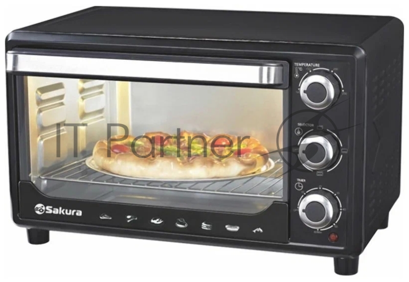 Мини-печь Sakura SA-7000BP 27л, духовка 1500Вт, механ.управление, чёрный