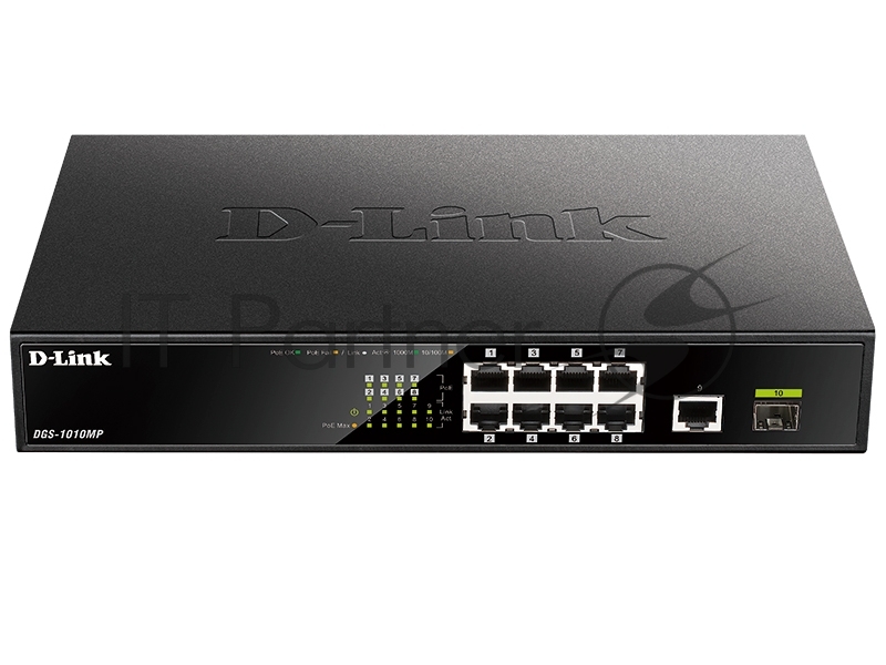 Коммутатор D-Link DGS-1010MP/A1A, 9×1 Гбит/с + 1×1 Гбит/с SFP, неуправляемый