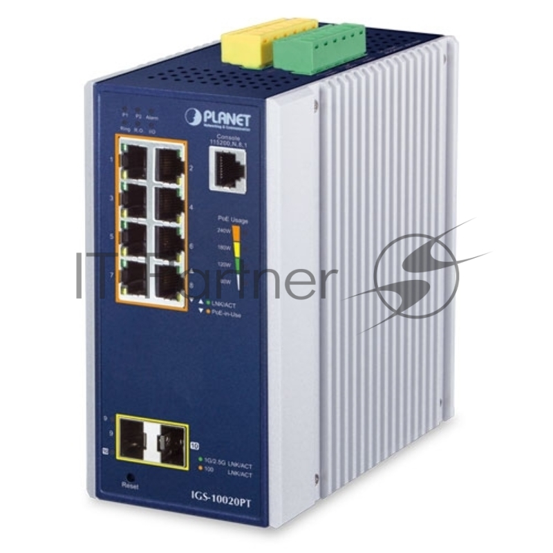 Коммутатор PLANET IGS-10020PT, 8×1 Гбит/с PoE + 2×2.5 Гбит/с SFP, управляемый