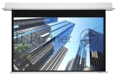 Встраиваемый экран с электроприводом Lumien Master Recessed Control 128х221 см (раб.область 120х213 см) (96") Matte White черная кайма по периметру, черная кайма сверху 53 см, триггер, RS232, IR, RF управл. в комплекте, цвет корпуса белый 16:9